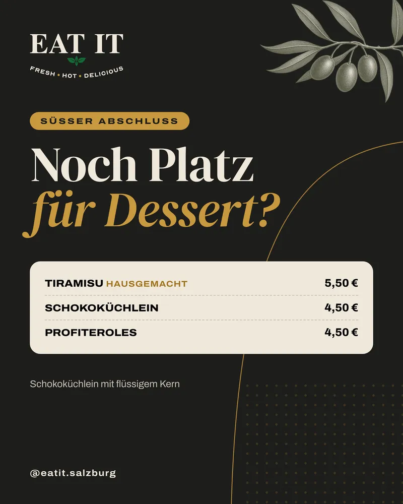 Desserts: Tiramisu, Schokoküchlein, Profiteroles